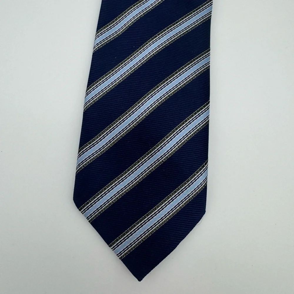 Boys Clip on Neck Tie Classic Navy blue Striped Tie dressy formal outfit